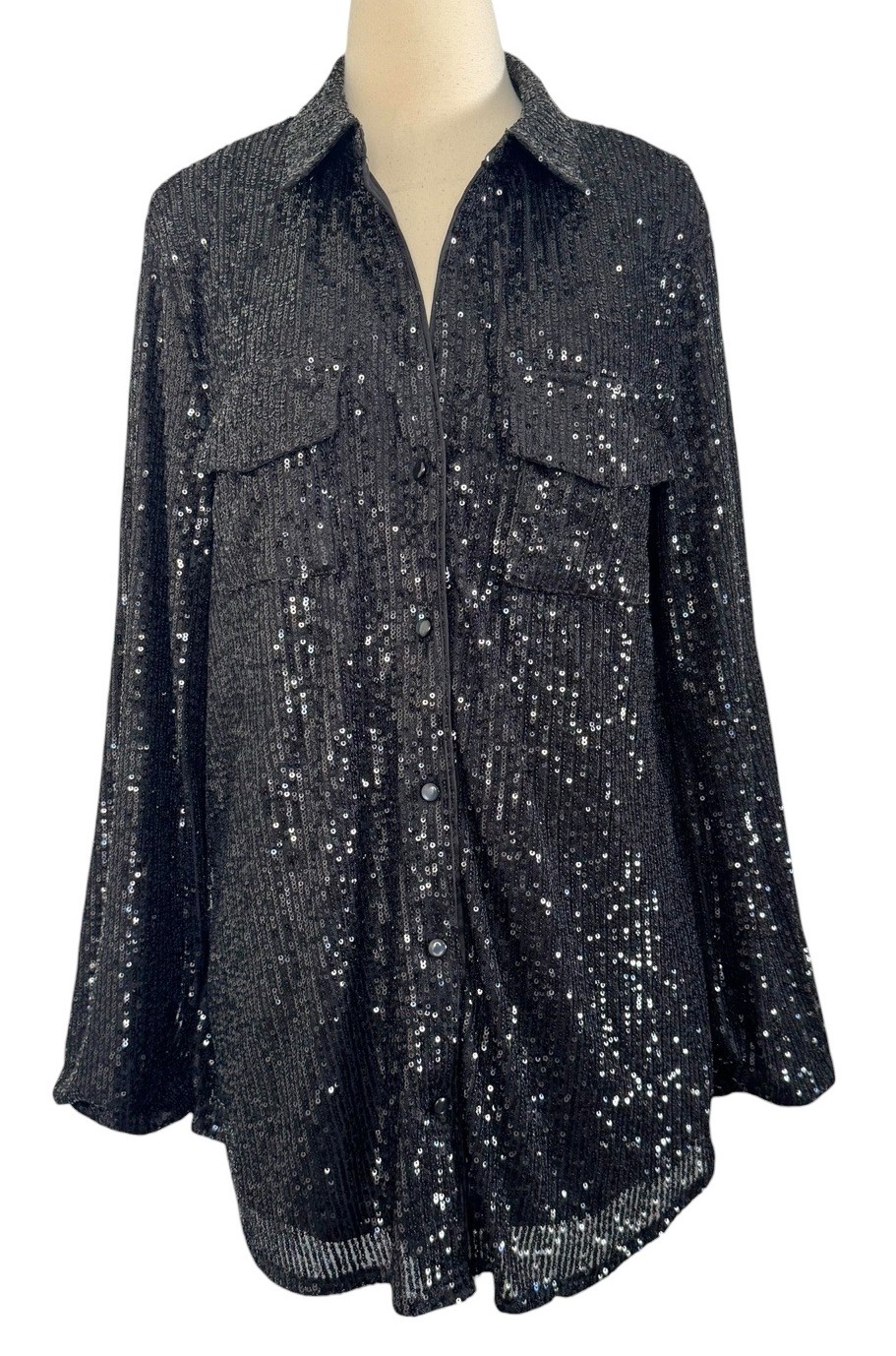 GUESS Sequin Button Up Collared Boyfriend Holiday… - image 3