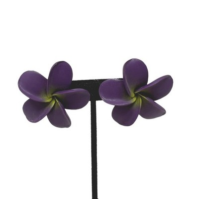 Elenas Poly Clay Earrings Flowers Purple Green Pierced Silver Tone Handmade