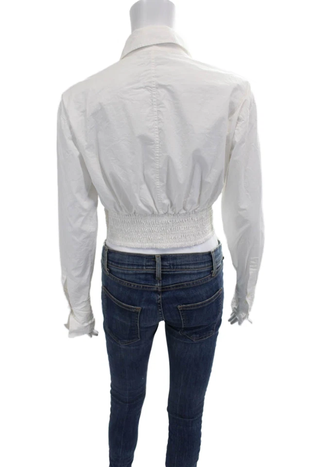 Marco Mujer Recortado Cuello Abotonado Manga Larga Blanco Algodón Orgánico Talla M Foto 3 de 4