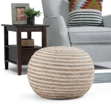 WyndenHall Deni Round Pouf Natural Jute: Bohemian Style, Upholstered, No