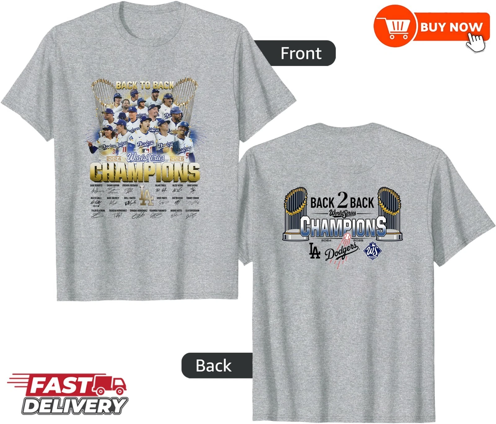 Los Angeles Dodgers World Series Champions Back To Back 2024-2025 TShirt