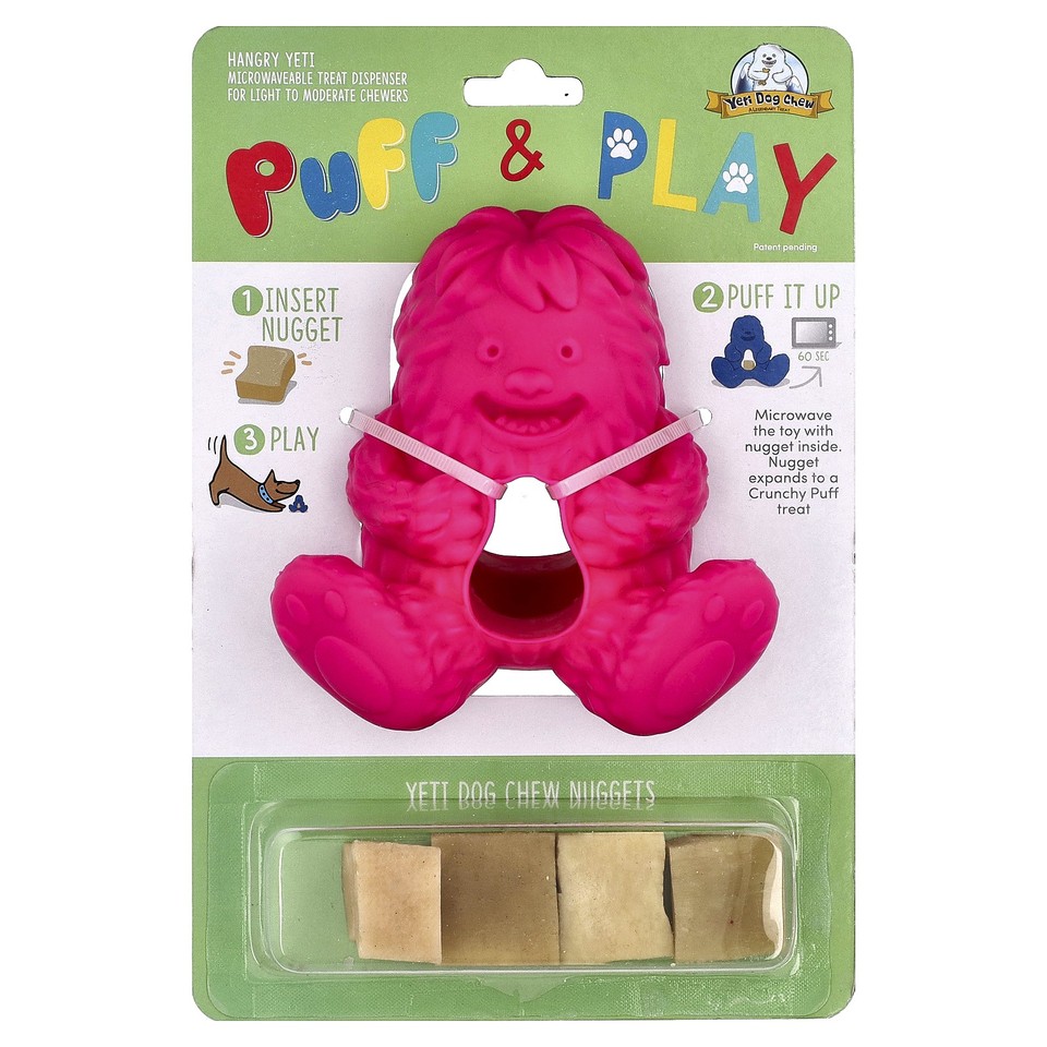 Puff & Play, Treat Dispenser, Yeti Dog Chew Nuggets, Pink, 4 Nuggets, 1
