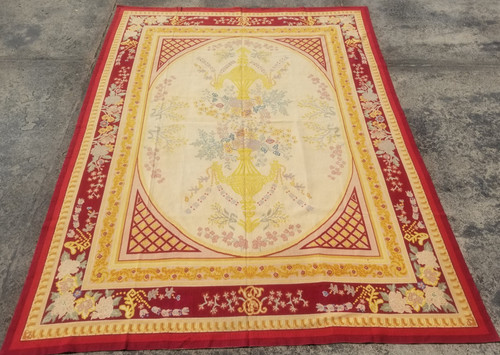 Vintage French Floral Needlepoint Handmade Multicolor Rug Wool Carpet 308x234 cm
