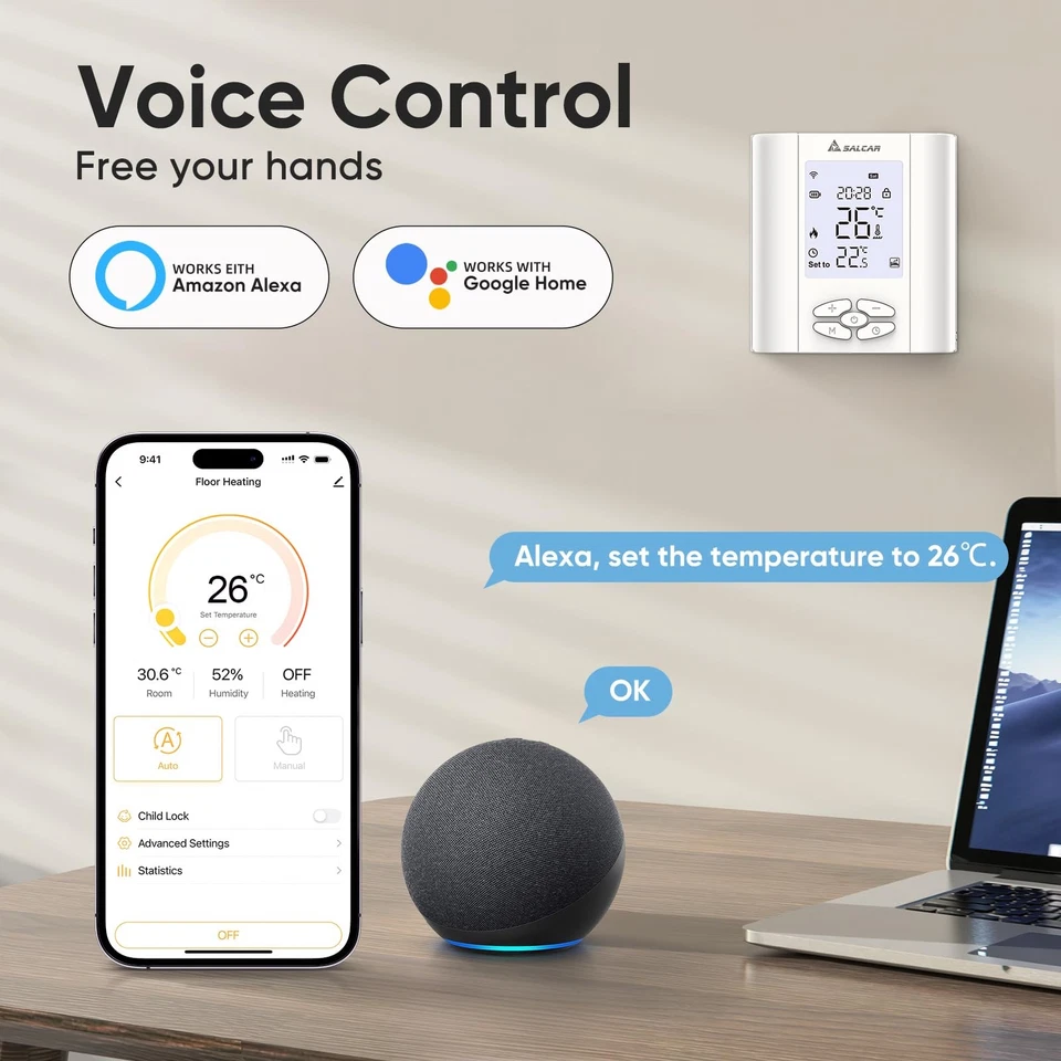 SALCAR Smart Thermostat Boiler WLAN Heizungsthermostat T5W WiFi Raumthermostat - Bild 3 von 4