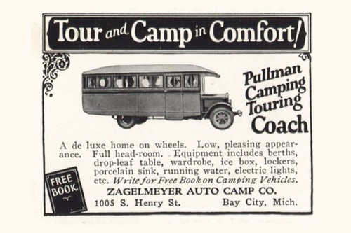 1928 Zagelmeyer Auto Camp: Pullman Camping Touring Coach Vintage Print Ad