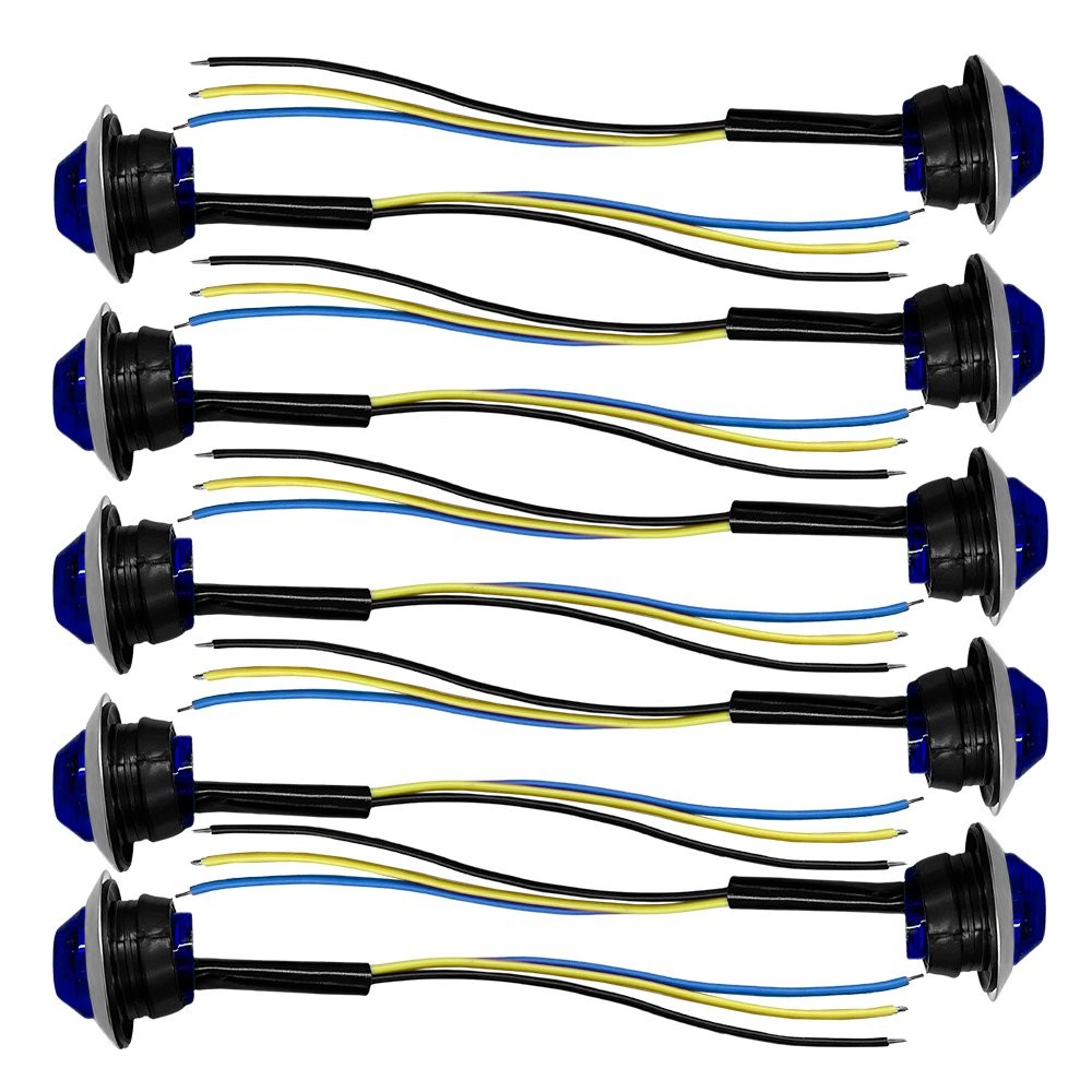 3/4" 12V Marker Lights LED Trailer Round Side Bullet Blue Stop Lamp w/ Ring 20x thumbnail 5