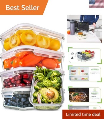 Multi-Compartment Borosilicate Glass Meal Prep Containers - 30oz Each, 5 Pack