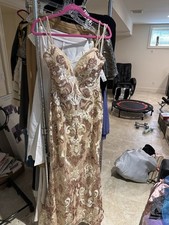 Elegant Embroidered New w Tags 495 Evening Gown with Spaghetti Straps