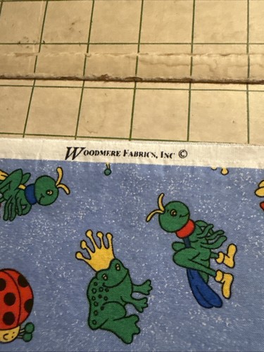 Woodmere Fabric 19x42" Blue with Frogs ladybugs worms grasshoppers Animated - Picture 2 of 3