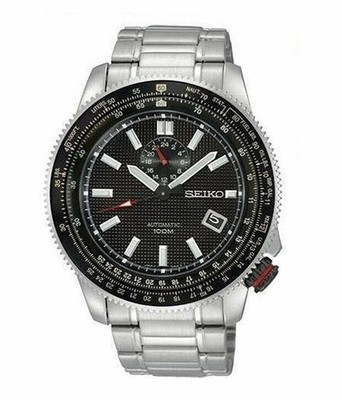 New Seiko SSA005 Automatic Pilot Black Dial 100m Men's Watch Steel SSA005K1
