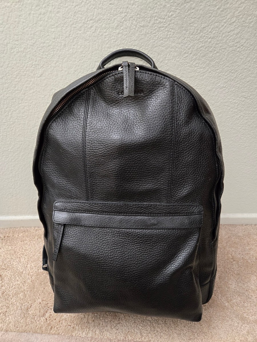 Cole Haan Black Pebbled Leather Backpack Mens Large Zip Travel Bag