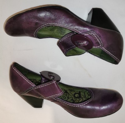 WONDERS Sz 6 Or 37 Purple Leather Comfort Mary Jane Heels Shoes 