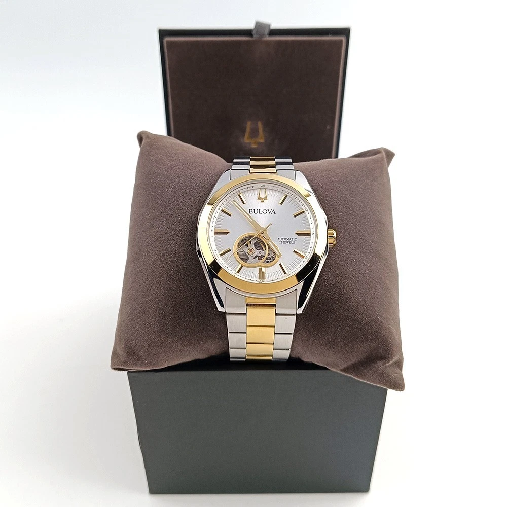 Men's Bulova Surveyor 98A284 Silver-Gold Dial Two-Tone Stainless Automatic Watch - product detail image 3