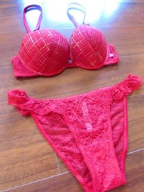 VICTORIA'S SECRET ~ NWT! 34B 36A M ~ Push-UP Bra DREAM ANGELS Lace Panty SET c60