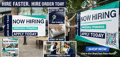 #ad Now Hiring Banner Sign Heavy Duty Vinyl Large Business Office Storefront $25.96