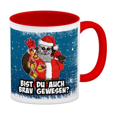 Bist du auch brav gewesen? Kaffeebecher Rot mit coolem Weihnachtsmann