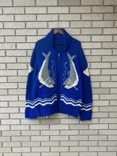 Vintage 1950s/60s Cowichan Zip Front Fish Sweater Blue- Size Large Mary Maxim