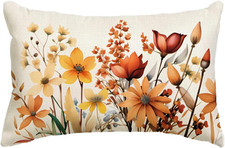 Fall Floral Decorative Throw Pillow Cover 20 X 12 Inches Blooming Flowers Lumber