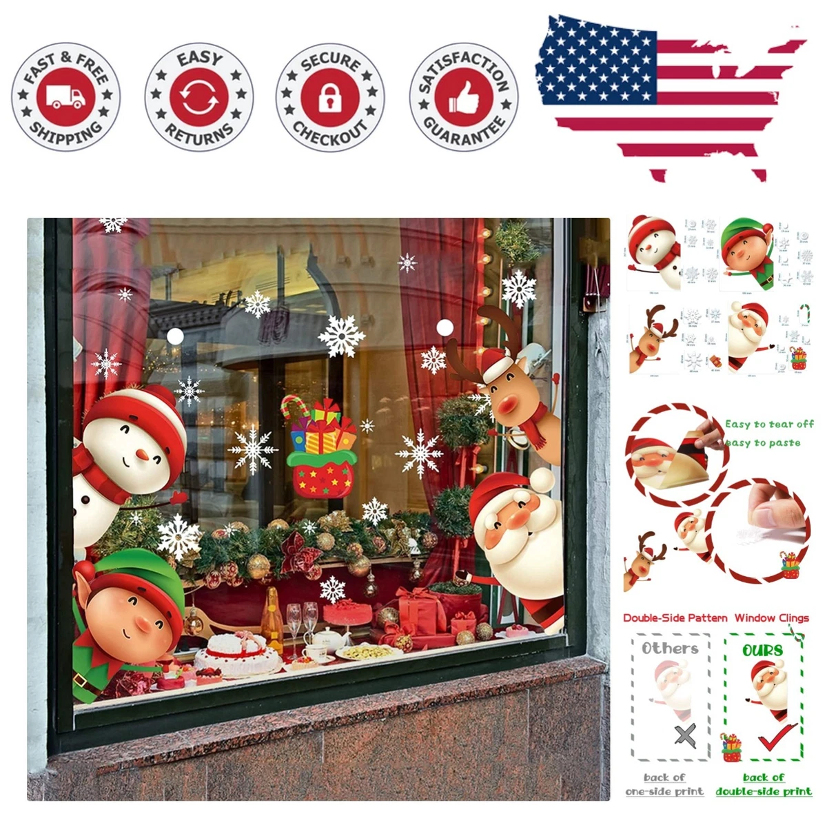 Calcomanías Navideñas Para Ventanas, 10 Hojas, Decoración Reutilizable Sin Pegamento