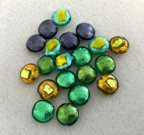 LENTIL LOT 20 Venetian Hand Lampwork Glass Beads-24K gold MIX MURANO Puffy Disc