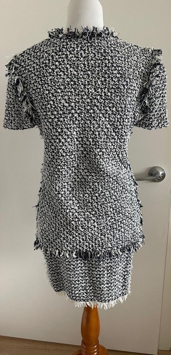 【関税&送料込】Lanvin Two-Tone Boucle Skirt LANVIN ETE 2012 BLACK WHITE NAVY BOUCLE TWEED FRINGED LONG