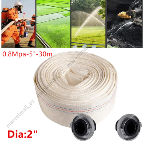 2" 30M Fire Hose Reel Canvas Hose Quick Connecting Watering Hose Double Fittings - Picture 1 of 8