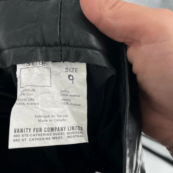 Minifalda lápiz vintage Vanity Fur Co de cuero frente plano negra talla 9 para mujer Foto 4 de 4