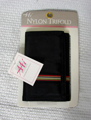 New AAi Nylon Black Red Green Stripe Hook & Loop Close Trifold Wallet 5x3.25