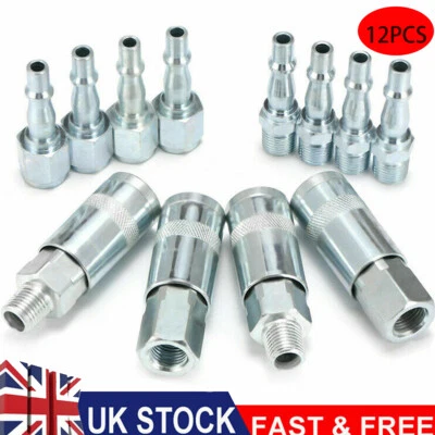 QNGENET 12PCS Air Line Hose Compressor Fitting Coupling Connector Quick Release 1/4BSP