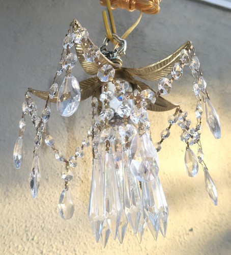 vintage Pineapple palm lamp Swag plugin Brass Chandelier crystal prism lighting - Bild 9 von 12