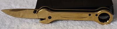 WRENCH MULTI TOOL SPRING ASSISTED POCKET KNIFE BLADE WITH BELT CLIP ( GOLD )