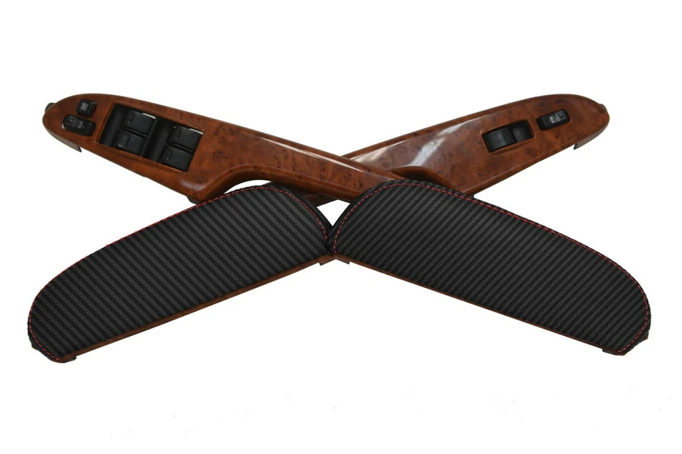 Fits 2005-2010 Toyota Sienna Carbon Fiber Door Panel Armrest Cover Red Stitch Foto 2 de 4