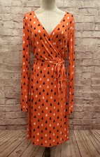 Old Navy Womens M Tall Coral Orange SAILBOAT Boat Faux Wrap Dress Long Sleeve