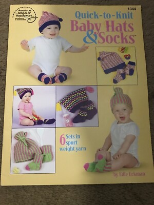 Quick-to-Knit Baby Hats & Socks Pattern Book 6 Sets American School Needlework