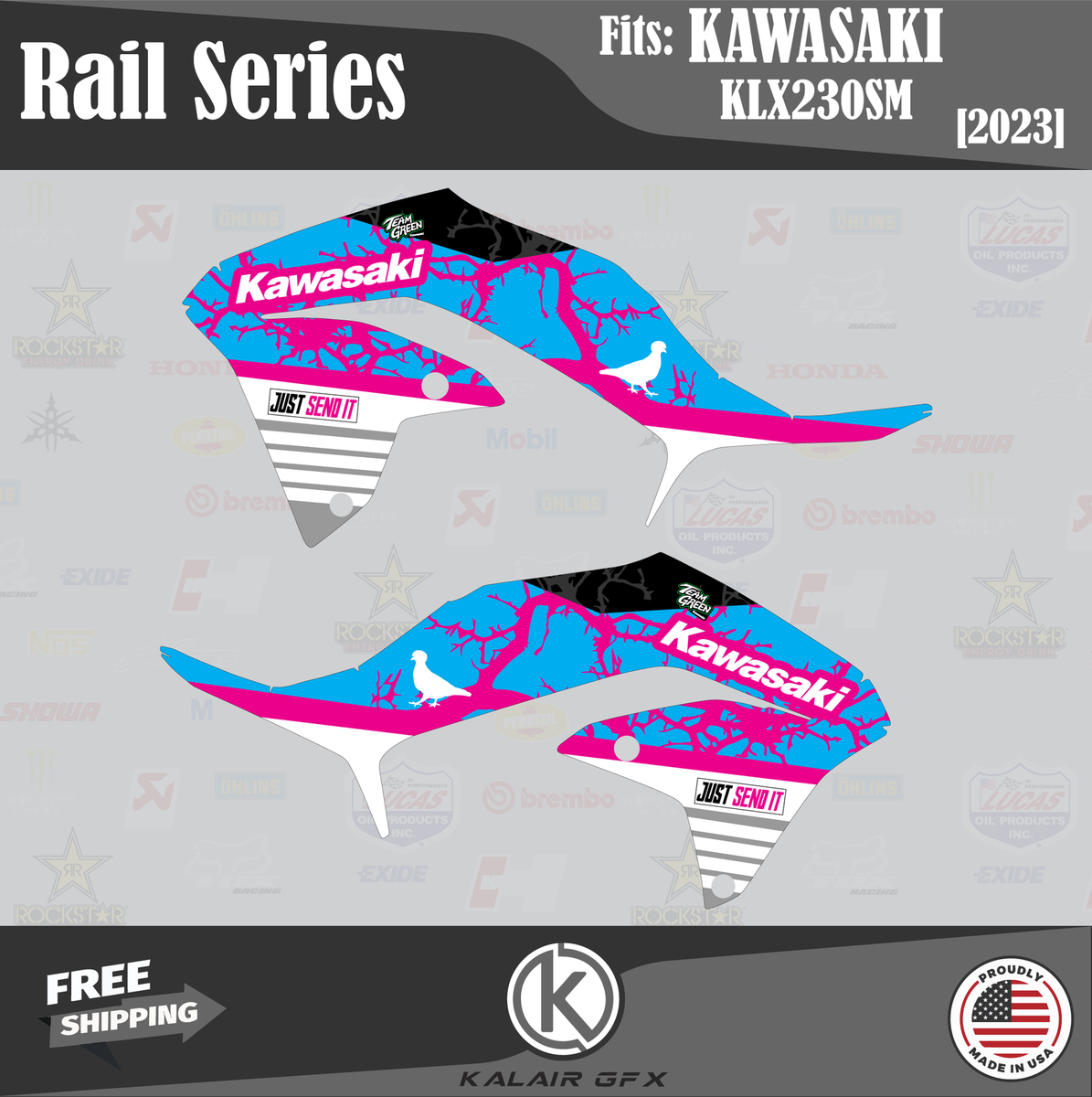 Graphics Kit for Kawasaki KLX230SM Supermoto (2023) Rail - MAGENTA
