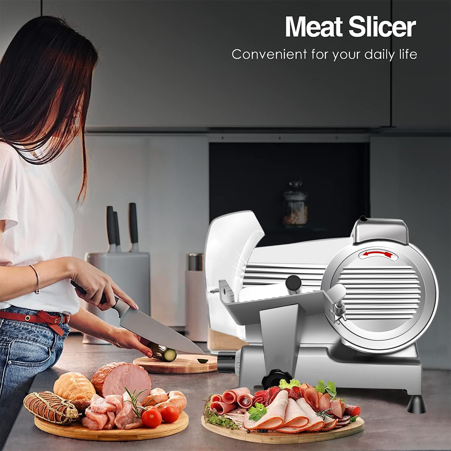 Zomagas Meat Slicer Machine 8.5" 210W Frozen Meat Cheese Deli Slicer Restaurant
