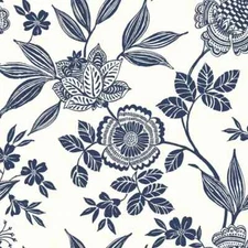 Wood Cut Jacobean Blue And White Floral Wallpaper SS2556 Double Roll York