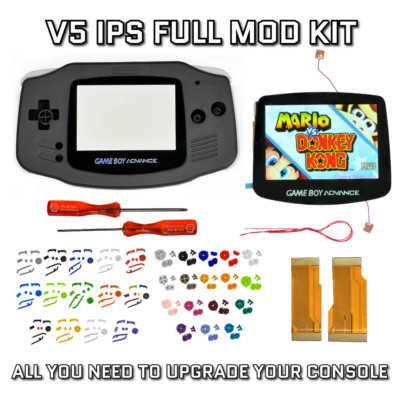 Game Boy Advance GBA V5 IPS LCD Backlight Housing Shell Mod Kit BLACK