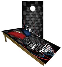 Cornhole Boards w Bags Corn Hole Beanbag Black White Race Flag Game Set
