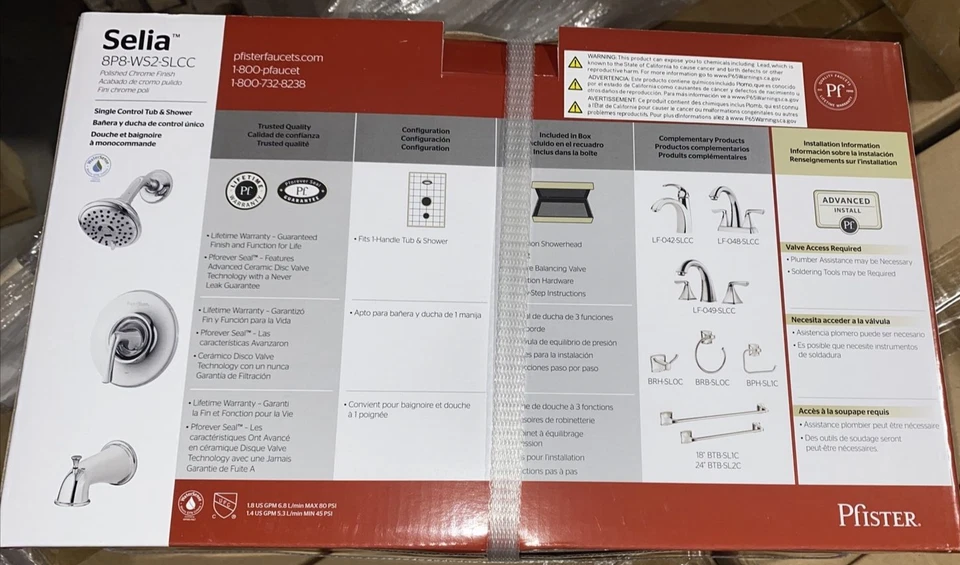 Bañera y ducha Pfister Selia cromada con válvula. 8P8-WS2-SLCC.  W3 Foto 3 de 3
