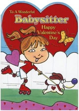 Designer Greetings Rollerskating Girl with Dog Babysitter Valentine's Day Card