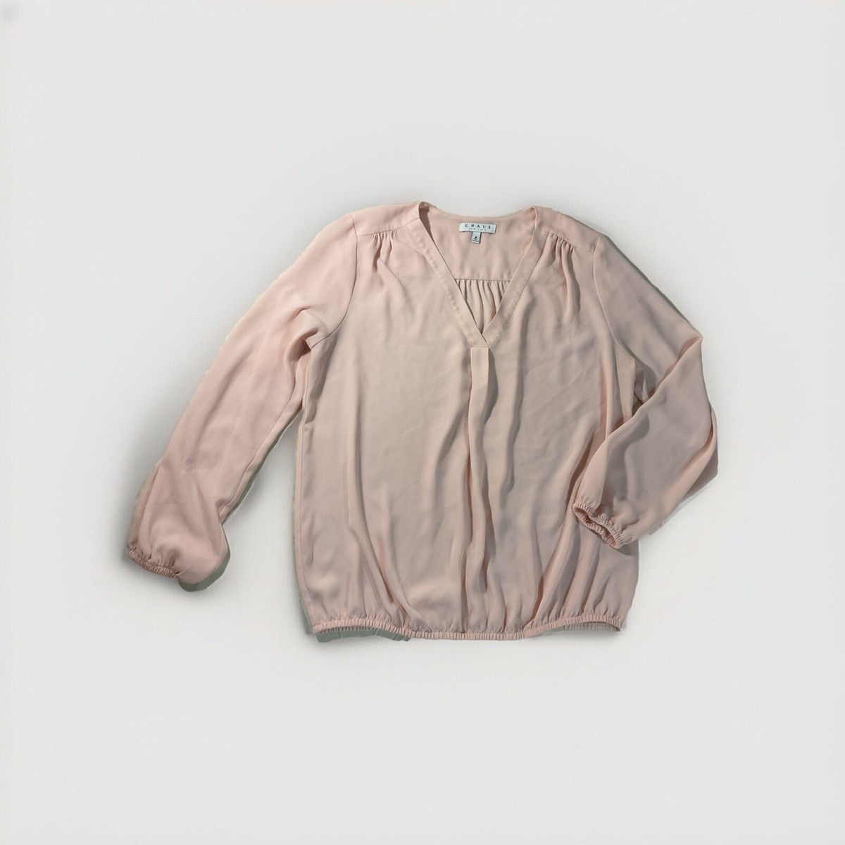 Chaus New York Women Top Small Pink 100% Polyester Long Sleeve