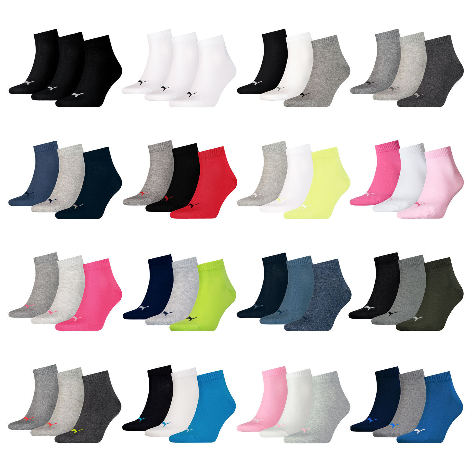 3, 6, 12, 18 Paar PUMA unisex Quarter Sportsocken Kurzsocken Socken