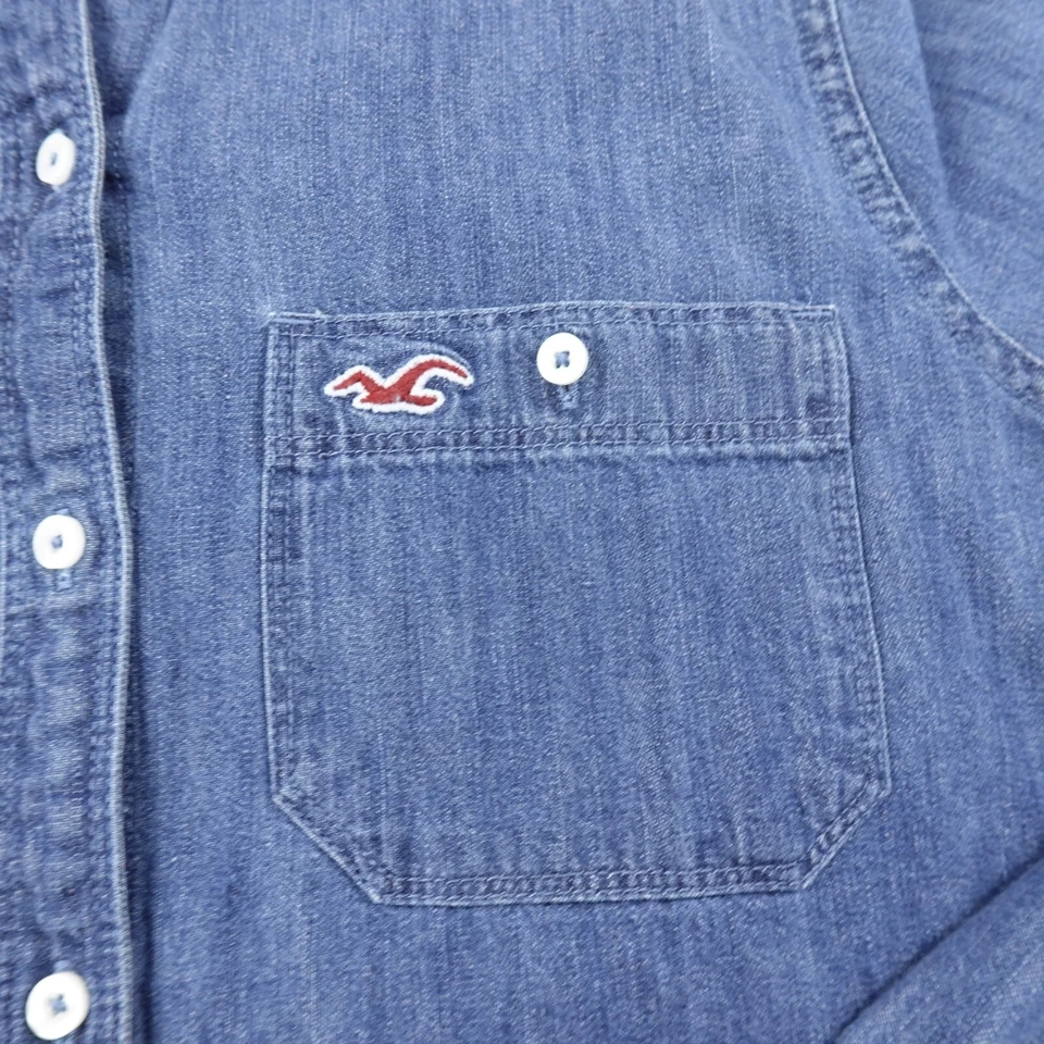 Hollister Shirt Women Small Blue Denim Long Sleeve Button Up Jean Shacket Casual - Image 2 of 4