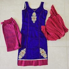 XS Indian Salwar Kameez Ready To Wear Straight Sleeveles Purple Pink Girls Women