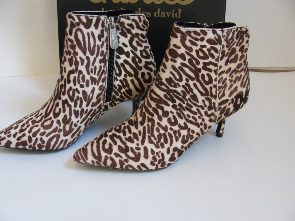 Charles David Alburquerque Snow Leopard Calf Hair Bootie-Side Zip-Size 5.5M-NIB - Изображение 2 из 4