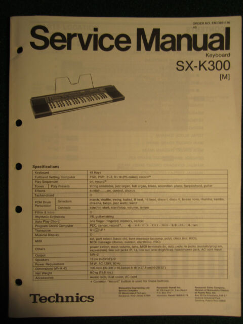 Technics Electronic Keyboard SX-K300 Service Repair Shop Manual Wiring