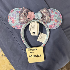 Disney Stitch and Angel Minnie Mouse Ears Headband Floral Sequined Bow Blue Pink
