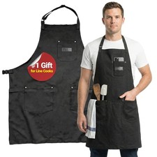 Chef Apron, Cotton Canvas Kitchen Apron with Pockets, Quick-Release Buckle, A...