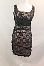 Express Y2K Lace Ruched Overlay Dress Womens size 8 Black Zip-Up Romantic Goth